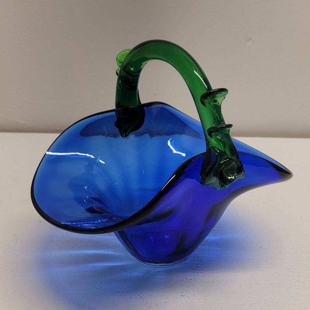 Tiffany & Co. Blue and Green Art Glass Basket